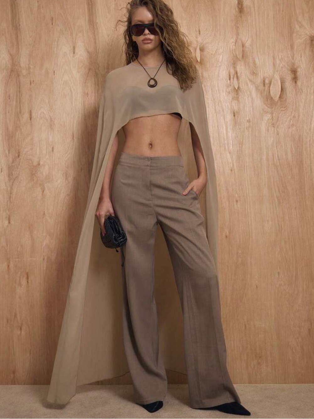 🆕Draped Sheer Cape Size S/M Beige